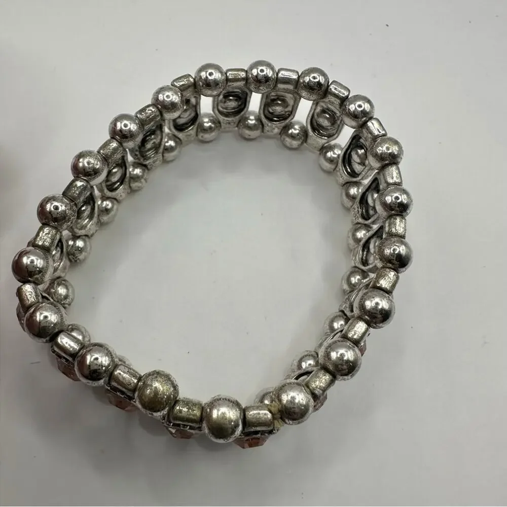Light Pink Rhinestone Stretch Bracelet Unbranded Silver tone Retro